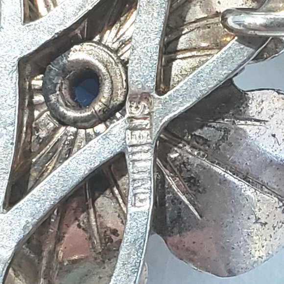 Vintage Sterling Silver Vermeil Flower Link Blue Stone Bracelet #7904 - Picture 6 of 6